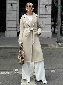 EURMUSE BEIGE LEATHER HIGH QUALITY MAXI TRENCHCOAT WITH BELT DETAIL - Beige - View 1