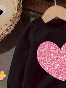 SHEIN Baby Girl Soft Knit Crew Neck Pullover Loose Fit Thick Sweatshirt, Suitable For Autumn And Winter - Black - View 3