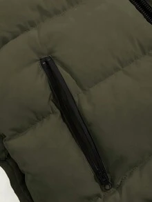 RueChic Áo khoác trùm đầu tay dài in logo nhỏ phong cách giản dị màu tương phản chắp vá ôm vừa vặn có đệm cho nam - xanh quân đội - Xem 4