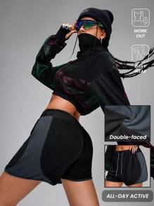 Innovista Pantaloni scurți sport confortabili din fleece, în culori contrastante, cu șnur, cu colanți încorporați, anti-iritație 2 în 1, cu interior elastic, îmbrăcăminte sportivă în strat dublu, haine de antrenament zilnice, sport, yoga, pilates, HIIT, antrenament, îmbrăcăminte sport, toamnă, motociclism, confort, mișcare, cardio, box, ciclism, cross fit, paddleboard, exerciții în aer liber, TT sănătos, viral, IG, Reel Ready, FYP, INSTA