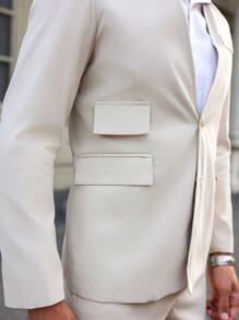 Manfinity Mode Conjunto de camisa de manga larga con bolsillo y botones delante y pantalones casuales para hombre - Caqui - Ver 3