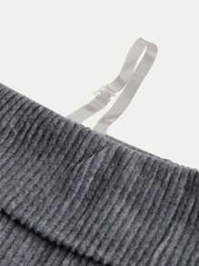 SHEIN Girlism 2pcs Tween Girls' Fitted Casual Minimal Comfy Ribbed Off Shoulder Top And Mini Skirt Set - Grey - View 3