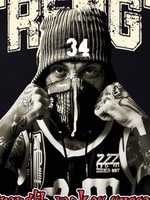 ROMWE MEN Street Life Camiseta de manga corta casual con cuello redondo y estampado de letras y caracteres para hombres - Negro - Ver 3