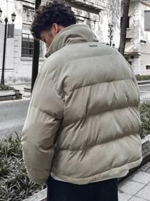 Manfinity VCAY Men's Woven Fashionable Casual Ribbed Loose Open Front Long Sleeve Zipper Padded Coat, For Fall Winter - Green - View 3