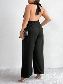 SHEIN Unity Bộ đồ liền thân hở lưng màu trơn cỡ lớn cho nữ - màu đen - Xem 2