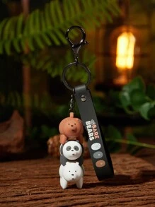 We Bare Bears X SHEIN 1pc Cartoon Character 3D Grizzly, Panda, IceBear Keychain, Bag Accessory - Multicolor - View 2