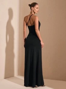 SHEIN BAE Vestido elegante para mujer con abertura alta sexy para club y fiestas, adecuado para uso diario, citas, discotecas, fiestas, Navidad, Año Nuevo, Acción de Gracias y ocasiones semiformales