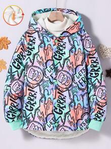 SHEIN Tween Girls All-Over Print Thermal Lined Hooded Winter Jacket - Mint Green - View 7