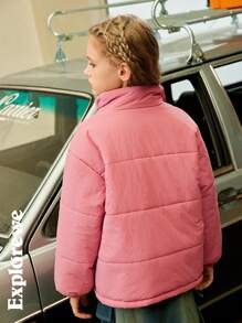 SHEIN Jaket Empuk Hangat Nyaman Kasual untuk Anak Perempuan Usia Remaja dengan Desain Bermotif, Cocok untuk Penggunaan di Dalam dan Luar Ruangan - Baby Pink - View 2