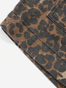 Tween Girl Y2K Fashion Leopard Print Oversized Denim Jacket, Streetwear Style - Grey - View 3