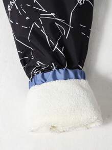 SHEIN Teenage Boys' Digital Print Hooded Fleece Windbreaker Jacket