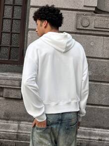 Manfinity VCAY Men's Knit Fashion Casual Loose English Graphic Print Long Sleeve Hoodie, Suitable For Autumn/Winter - White - View 2