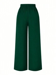 Rometta Plus Size Women Waist Button Crossed Design Casual Straight Leg Pants, For Thanksgiving Fall Cloth For Women