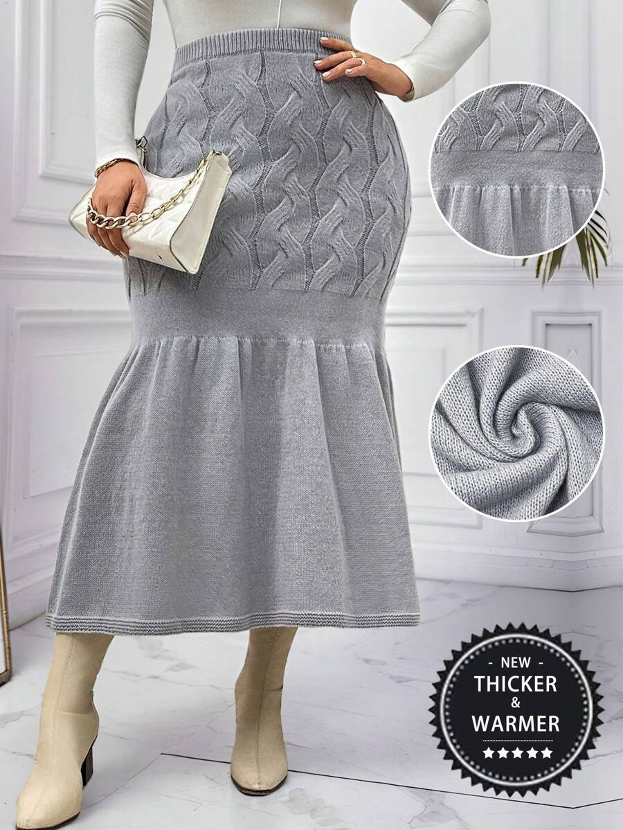 Calvaya 1pc Plus Size Elastic Textured Fitted Elegant Knitted Skirt