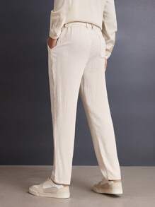 Manfinity VCAY 男士直筒编织休闲长裤，适合日常穿着 - 杏色 - 查看 2