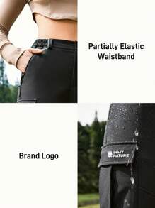 In My Nature Pantalones rectos informales de senderismo de unicolor con bolsillos utilitarios para mujer