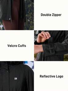 In My Nature 女士植物印花抽绳腰长袖连帽休闲雨衣夹克 - 黑色 - 查看 11