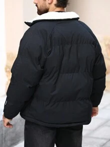 Manfinity Homme Men's Solid Color Raglan Sleeve Casual Loose Padded Coat, For Winter,Plush Fleece For Warmth