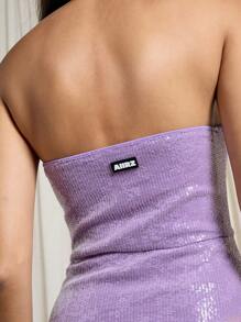 AiiRZ Vestido bandeau midi con detalle de volante, abertura lateral y lentejuelas transparentes - Morado - Ver 3