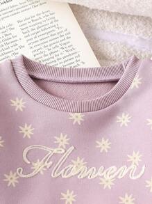 SHEIN 1set Baby Girl Apricot Long Sleeve Top & Pants Matching Outfit, Versatile For Autumn - Purple - View 4