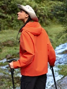 In My Nature 女士字母刺绣抽绳连帽户外夹克 - 橘色 - 查看 7