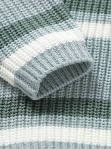 Nuevo conjunto de moda de niña bebé, suéter casual con diseño de cuello redondo y manga larga con rayas minimalistas, cálido y cómodo. Combinado con pantalones de cintura elástica y pierna ancha para un look adorable y alegre. Materiales premium que brindan un cuidado atento para mantener a tu pequeño abrigado y con estilo durante todo el invierno. - Celeste - Ver 4