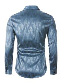 Manfinity AFTRDRK Men's Long Sleeve Allover Print Shirt, Suitable For Spring And Autumn, Men Luxury Shirt, Men Designer Shirt, Men Dusty Blue Shirt, Men Long Sleeve Dress Shirt