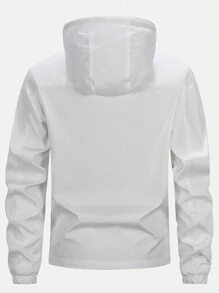Manfinity Men's Front Zipper Letter Print Casual Hooded Jacket - White - View 2