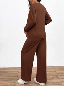 SHEIN 2pcs/Set Maternity Casual Plain Batwing Loose Long Sleeve Tops And Pants Set, Pants Set, Autumn