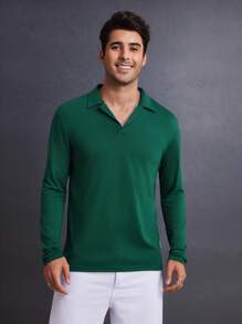 Manfinity VCAY Heren gebreide getailleerd ronde hals lange mouw casual poloshirt, geschikt voor de herfst