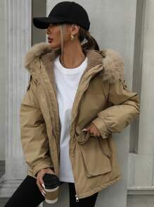 Aveloria Oversized Padded Padded Coat For Women, New Winter Clothes Thick Thermal Lined Mid-Long WorkwearPadded Insulated Polyfill Synthetic Insulation Winter Coat Winter Jacket Jacket Fall Cloth For Women