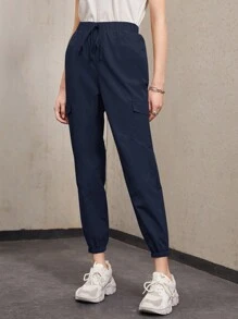 Mulvari Women's Casual Solid Color Drawstring Cargo Pants