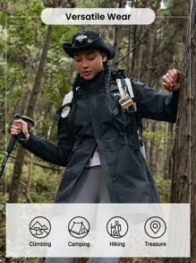 In My Nature 1pc Women Solid Color Drawstring Hooded Jacket With Pockets, Outdoor Sports Usewinter Women Tops Keep Warm - Black - View 5