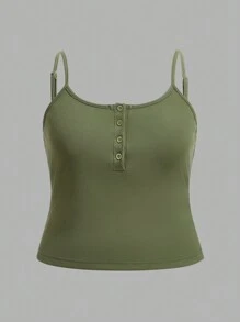 Flirla Camiseta sin mangas casual de mujer talla grande con botones y costillas
