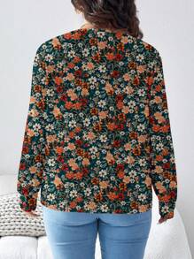EMERY ROSE Plus Size Women Casual Allover Ditsy Floral Print Baggy Crew Neck Long Sleeve T-Shirt For Autumn & Winter