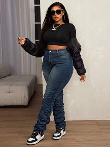 Slaydiva Plus Size High Stretch Denim Skinny Jeans With Elongated Leg Design - Blue - View 5