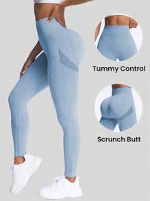 Seamluxe SHEIN Sport Mallas deportivas sin costuras de tiro alto con bloques de color