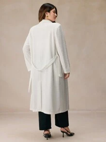 Elaquor Casaco Longo de Moda Casual Plus Size para Mulheres, Quente para Outono/Inverno - Damasco - Visão 5