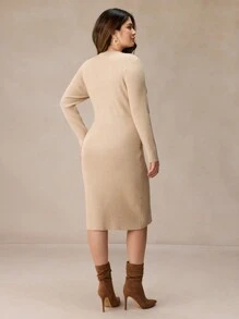 Elaquor Plus Size Casual Hollow-Out Bowknot Knitted Figure-Flattering Dress