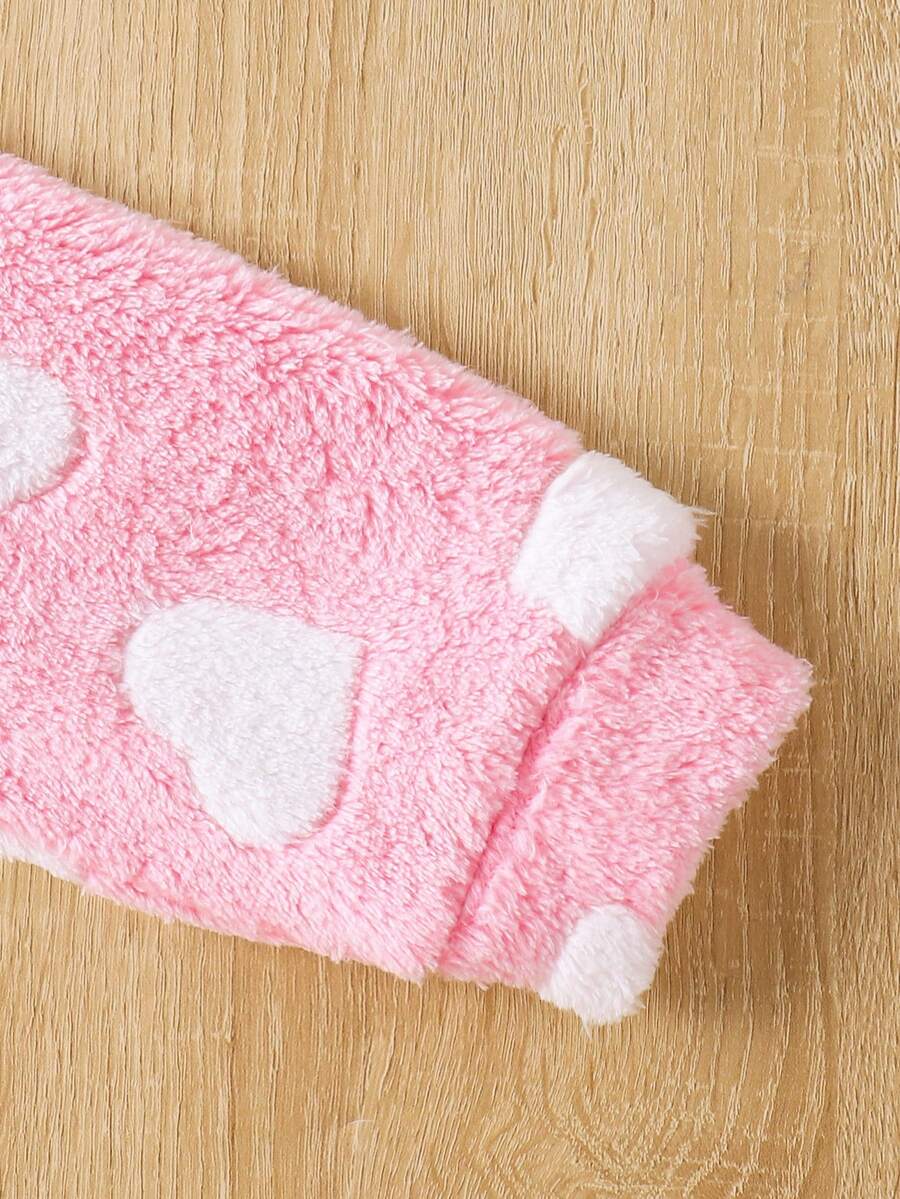 Young Girl Heart Print Colorblock Fuzzy Hoodie & Leggings 2pcs Outfits