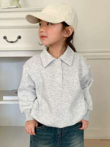 Dazy Kids Young Girl Girls' Solid Color Polo Collar Sweatshirt For Fall