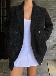 DAZY 纯色宽松长袖宽翻领口袋女士休闲西装外套，秋季女装商务装