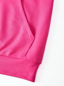 SHEIN 2pcs/Set Tween Girl Girls Stylish Letter, Star Print Hooded Sweatshirt With Pocket & Casual Pants, Dark Punk Fashion - Hot Pink - View 7