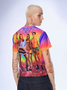 Manfinity UZERO Herenpatroon Print Ronde Hals Korte Mouw Slim Fit Casual T-shirt, Geschikt Voor De Zomer, Y2k