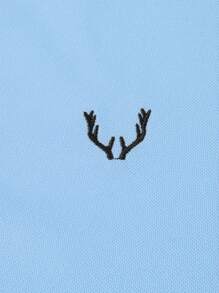 Manfinity Homme Men's Deer Antler Embroidery Half Zip Long Sleeve Polo Shirt, Autumn, For Fall - Blue - View 3