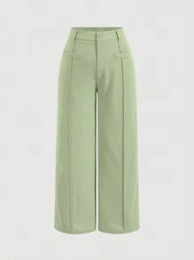 SHEIN MOD Quần ống đứng màu trơn cỡ lớn thường ngày, thích hợp để đi làm - màu xanh lá - Xem 1