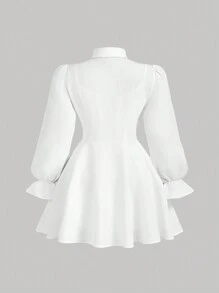 SHEIN MOD 大码拼色长袖衬衫裙配背心，学院风，两件套服装，自由打底裙，舞会礼服，教师礼服，办公室服装，返校节礼服，返校礼服，商务休闲女装 - 黑與白 - 查看 5