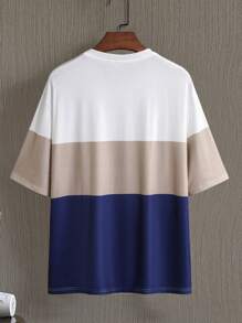 Manfinity Homme Men's Fashionable Minimalist Contrast Color Round Neck Short Sleeve T-Shirt