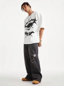 Manfinity VCAY Men's Loose Fit Eye Print Crew Neck Short Sleeve T-Shirt, Suitable For Summer - White - View 2