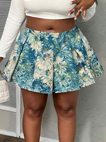 Slaydiva Falda mini tipo A, linda y elegante, para fiesta, calle y uso casual, de tela jacquard plisada y con estampado floral, tallas grandes para mujer, primavera/verano